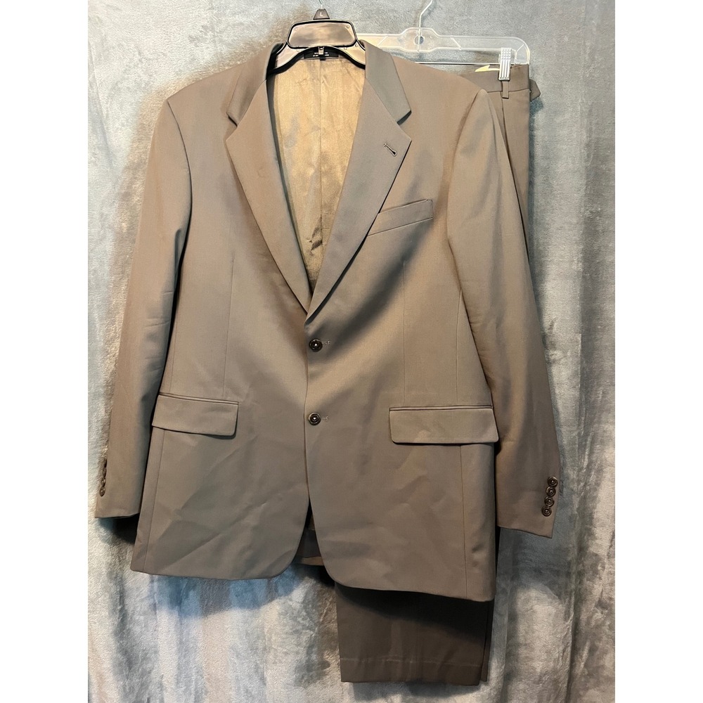 Hart Schaffner Marx 44L Gray Two Piece Suit Blazer Pleated Trousers USA 90's